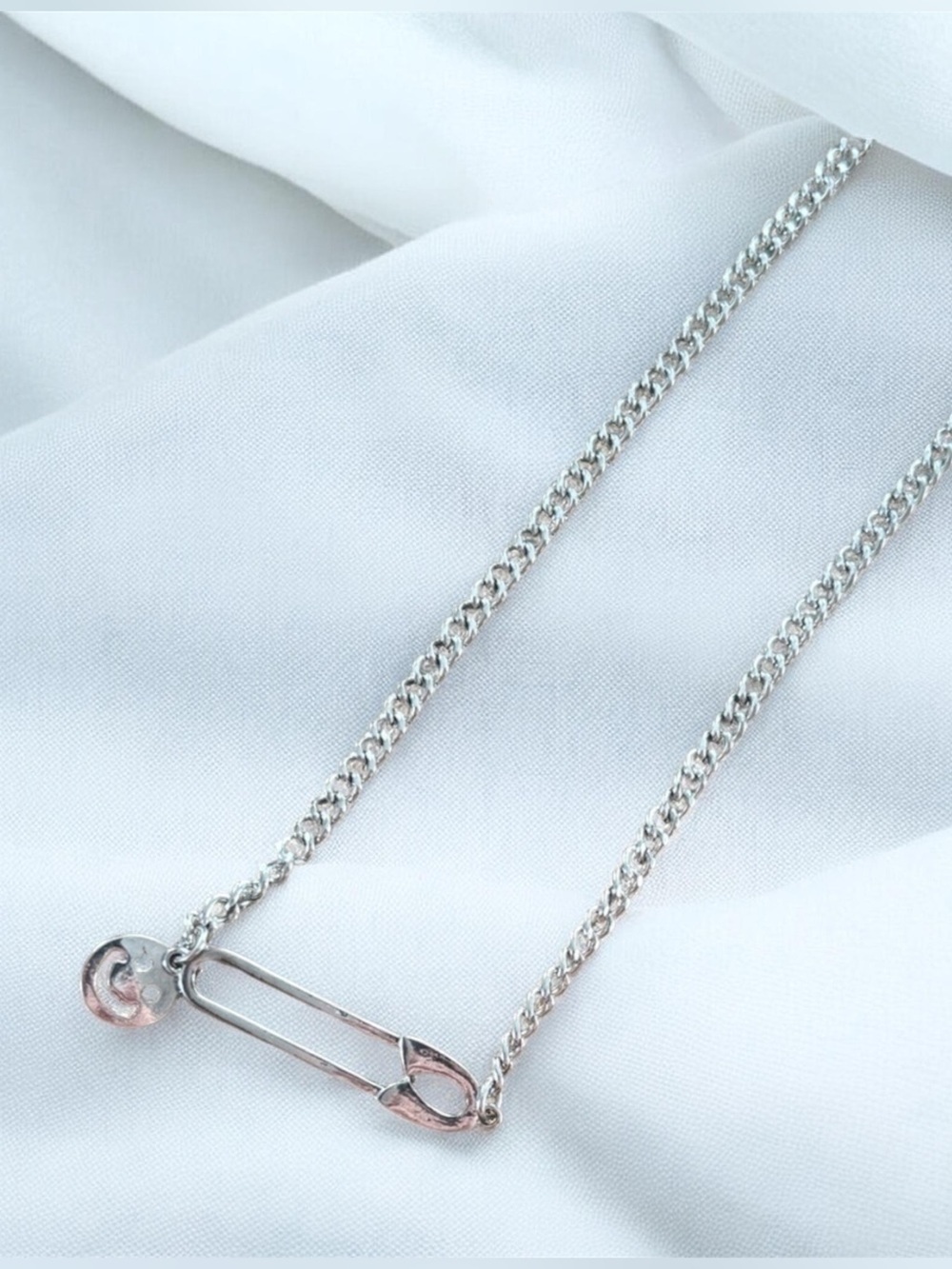 5/$25 Grunge Safety Pin Necklace with Smiley Charm